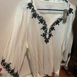 Chico's Cream Top with Black Detailing